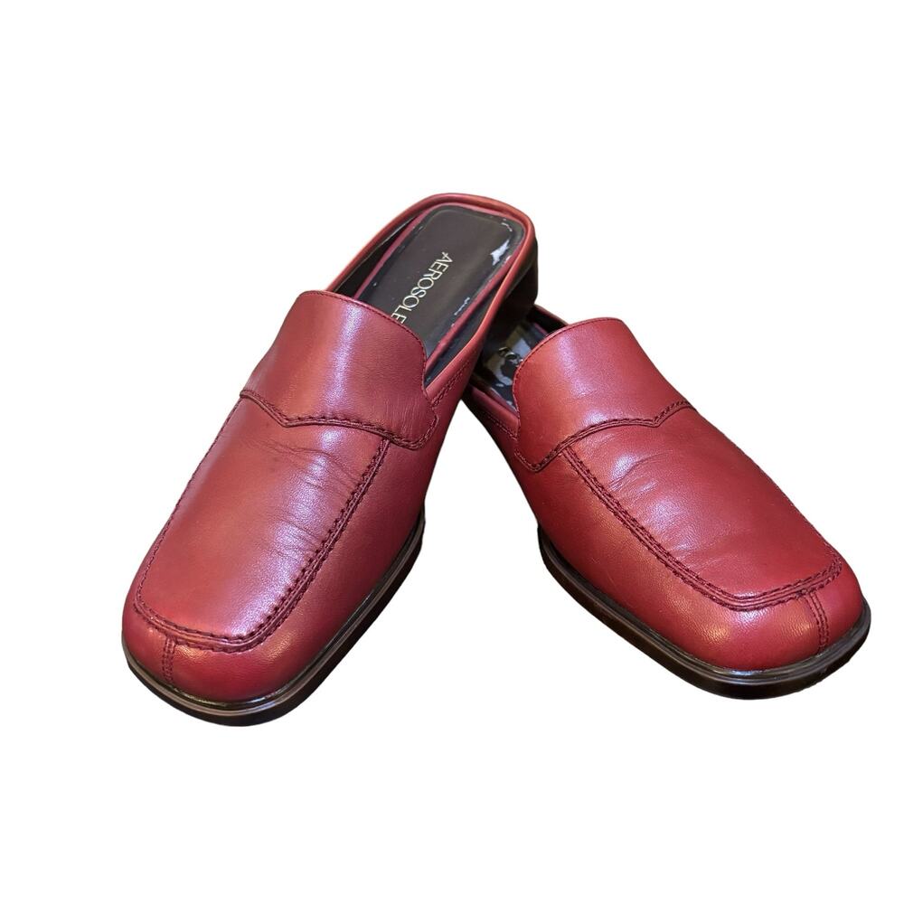 Aerosoles 100% Leather Loafer Mules Size 7.5 Red Slide Slip On *Flaw*